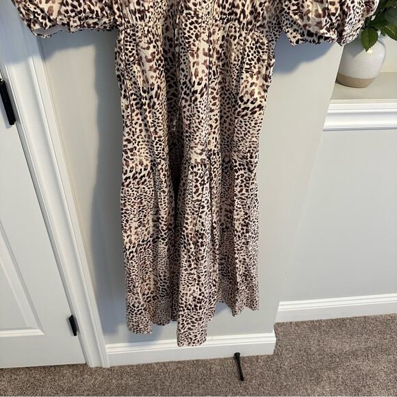 NWT Sea New York White Brown Animal Printed Puff Sleeve Maxi Dress 6 - Picture 8 of 12